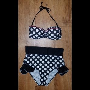 High waisted black and white polka dot bikini